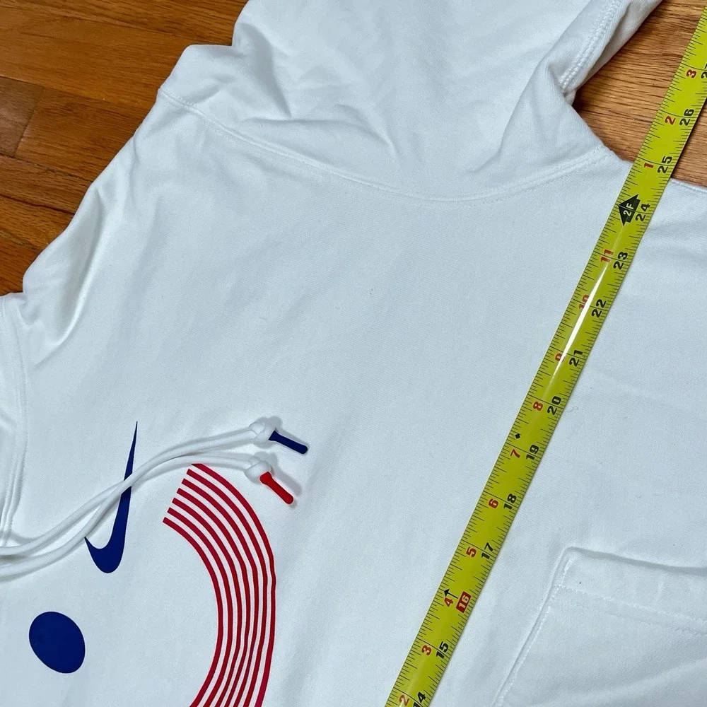 Nike Team USA Olympics White Sweatshirt Hoodie Smiley Face Swoosh Size Large